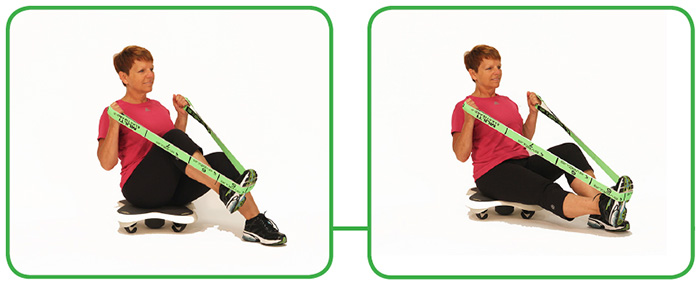 Gym &eacute;lastique - Elastiband - D&eacute;velopp&eacute; de jambe - assis (poign&eacute;es 2 et 7)